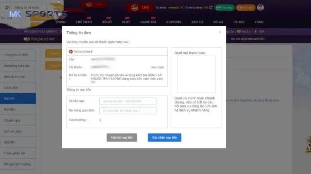 Quy định cần tuân thủ khi nạp tiền tại MK Sports